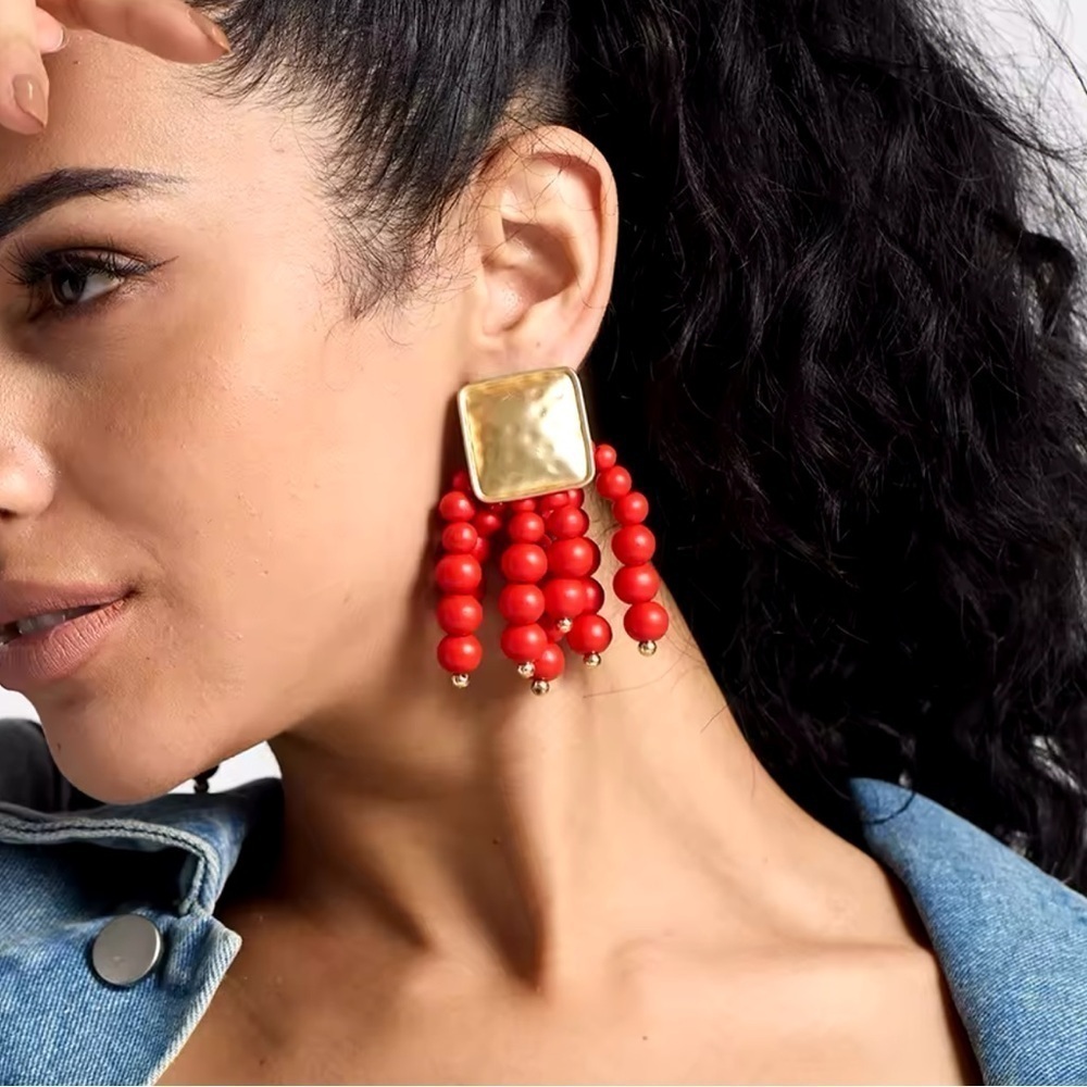 Red Cascade Beaded Earrings